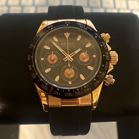 Seiko mod- rosegold Daytona with rubber strap mega-quartz VK63 movement watch - Picture 1 of 5